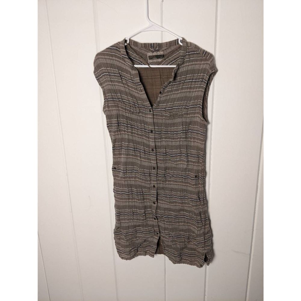 Prana Women's Sleeveless Striped Buenos Dias Button Down Midi Dress Brown Medium
